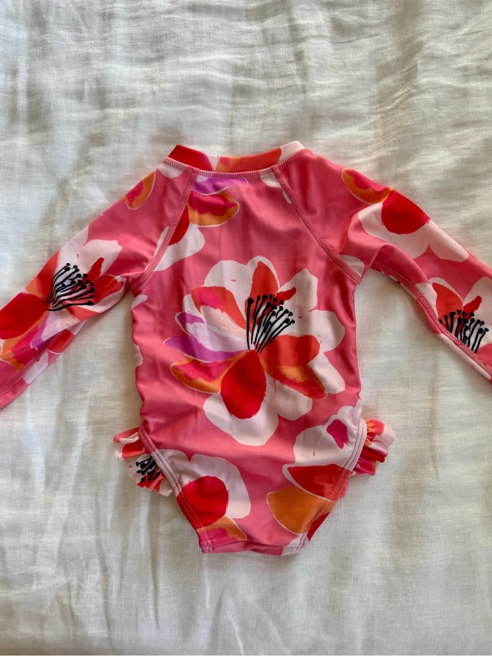 Tea Collection Girls Long-Sleeve Pink Floral Zip Front Swimsuit